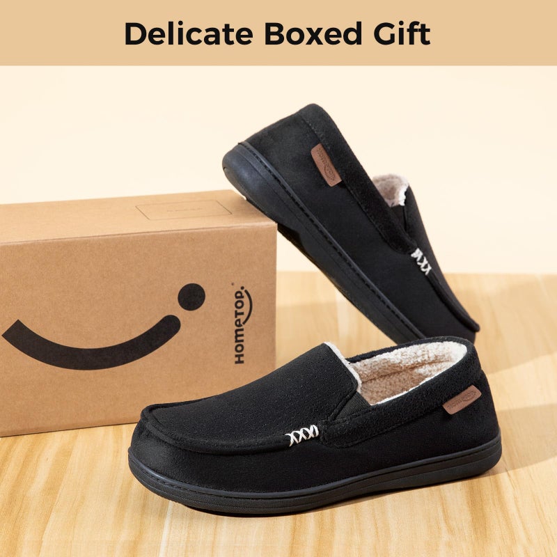 HomeTop Men's Classic Moccasin Slippers Comfy Memory Foam Indoor House Shoes Black,9 US - Image 5
